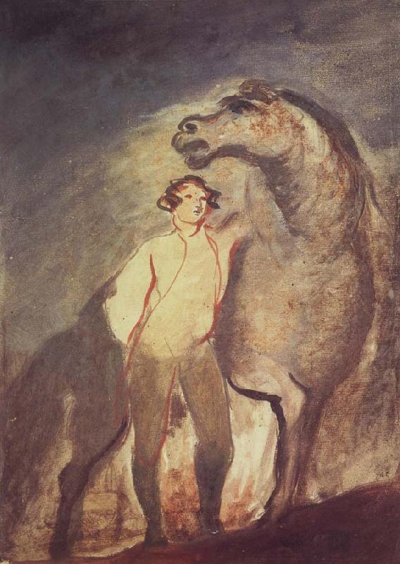  Tempera undated one Standing by a Horse